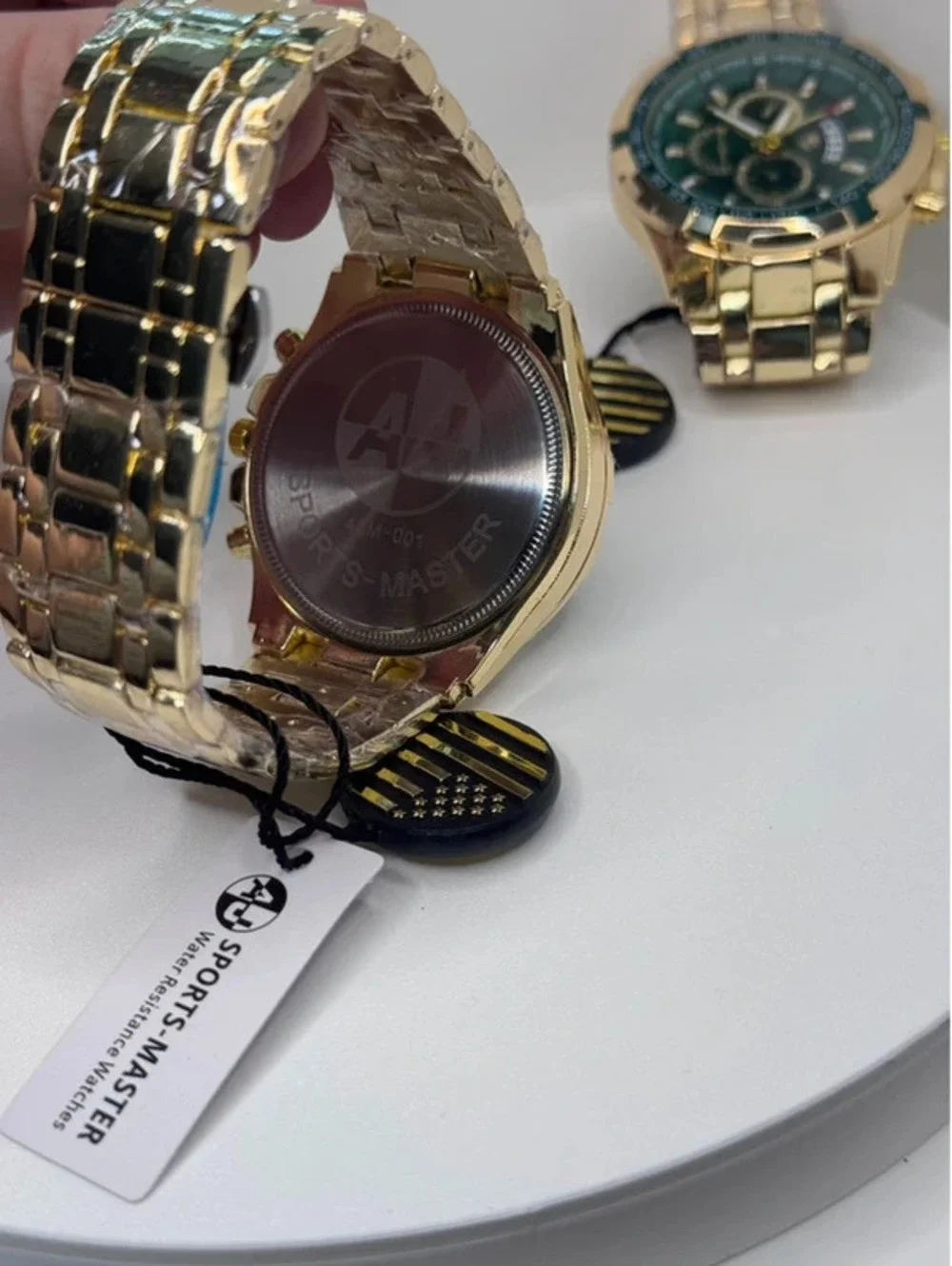 AJ stainless steel watch bundle gold tone, green/black face